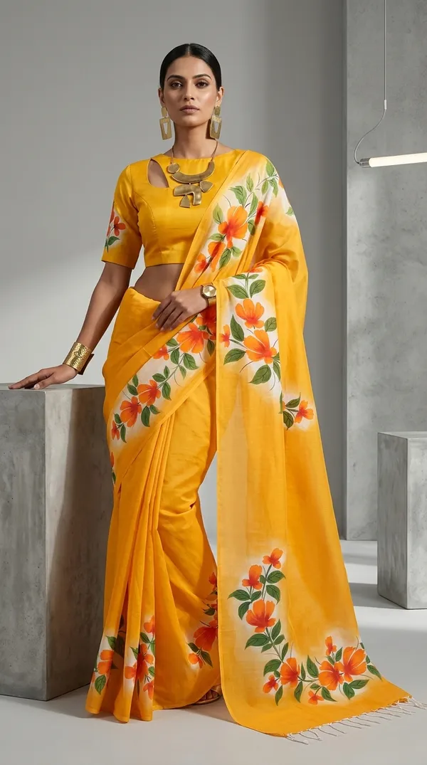 Amber_Bloom_from_Phulwari_Collection_-_Cotton_Hand-Painted_Sarees_by_Adibani