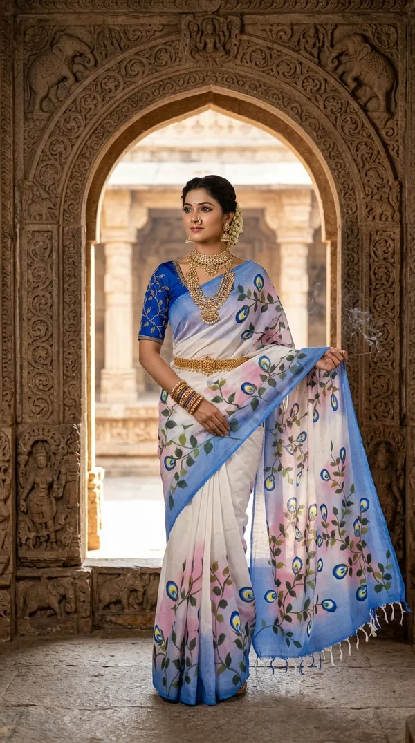 Mayur_Bloom_from_Phulwari_Collection_-_Cotton_Hand-Painted_Sarees_by_Adibani
