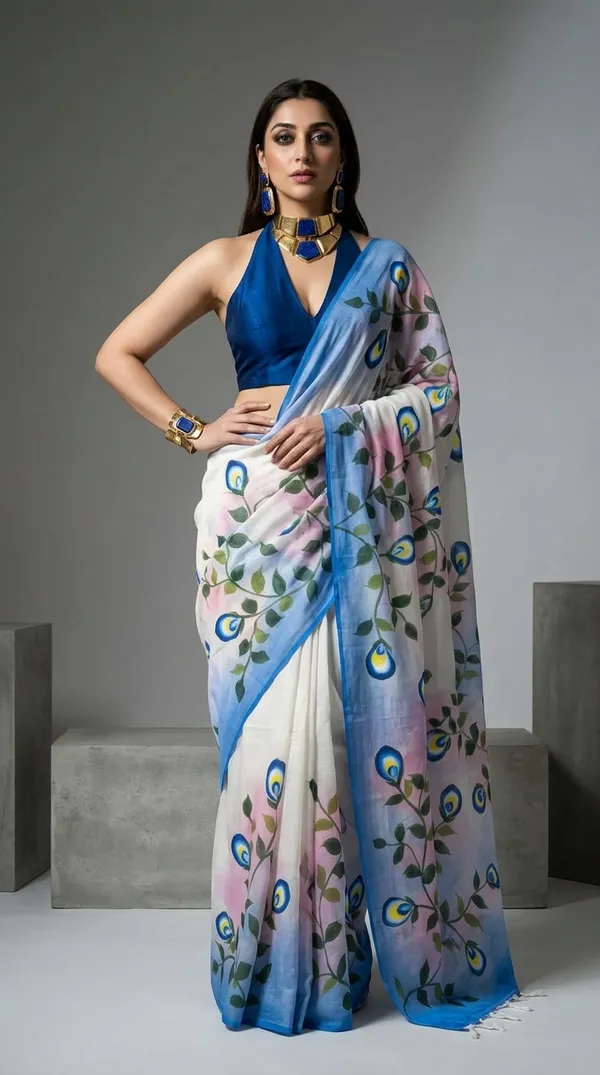 Mayur_Bloom_from_Phulwari_Collection_-_Cotton_Hand-Painted_Sarees_by_Adibani