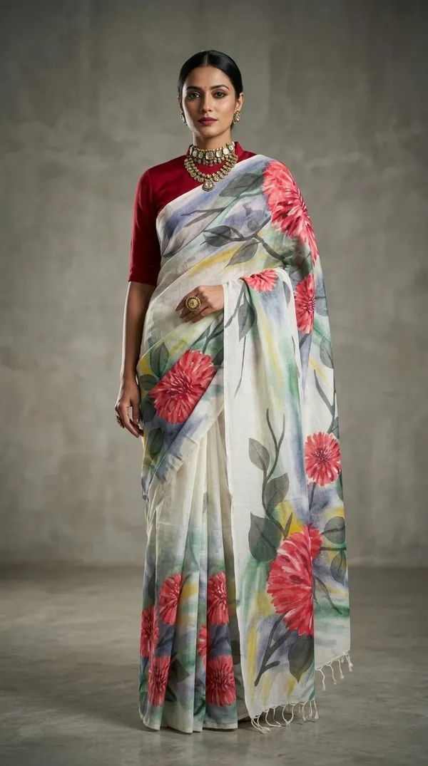 Crimson_Blossom_from_Phulwari_Collection_-_Cotton_Hand-Painted_Sarees_by_Adibani