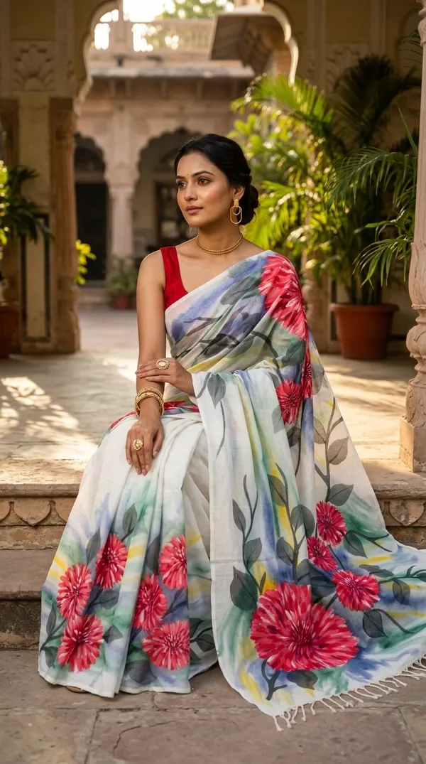 Crimson_Blossom_from_Phulwari_Collection_-_Cotton_Hand-Painted_Sarees_by_Adibani