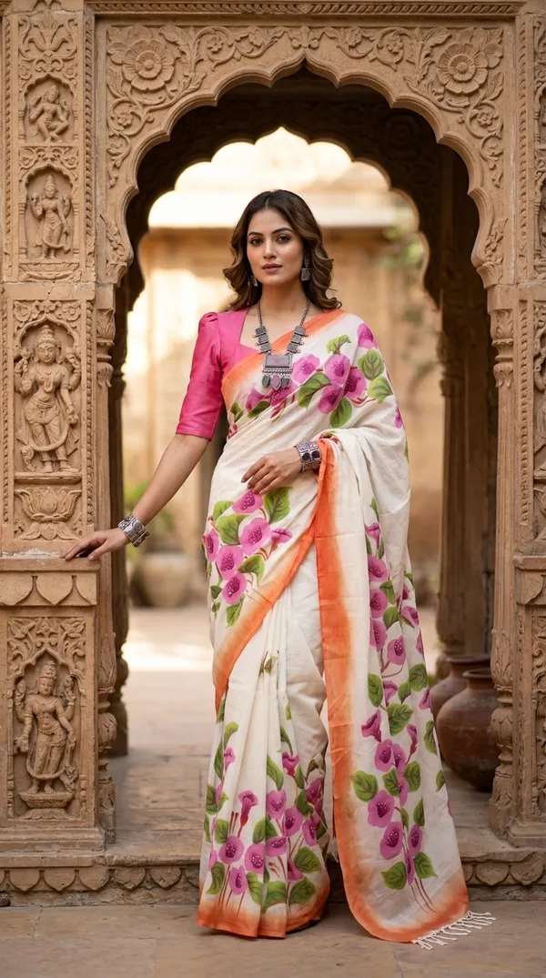 Blush_Petals_from_Phulwari_Collection_-_Cotton_Hand-Painted_Sarees_by_Adibani