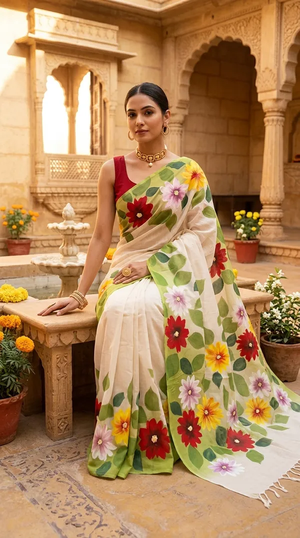 Jasmine_Vine_-_Noir_from_Phulwari_Collection_-_Cotton_Hand-Painted_Sarees_by_Adibani