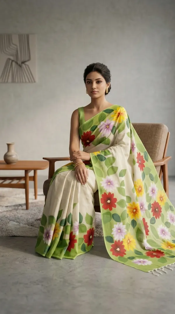 Jasmine_Vine_-_Noir_from_Phulwari_Collection_-_Cotton_Hand-Painted_Sarees_by_Adibani