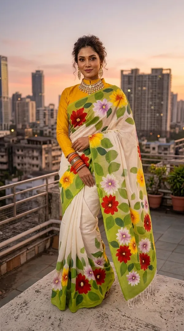 Jasmine_Vine_-_Noir_from_Phulwari_Collection_-_Cotton_Hand-Painted_Sarees_by_Adibani