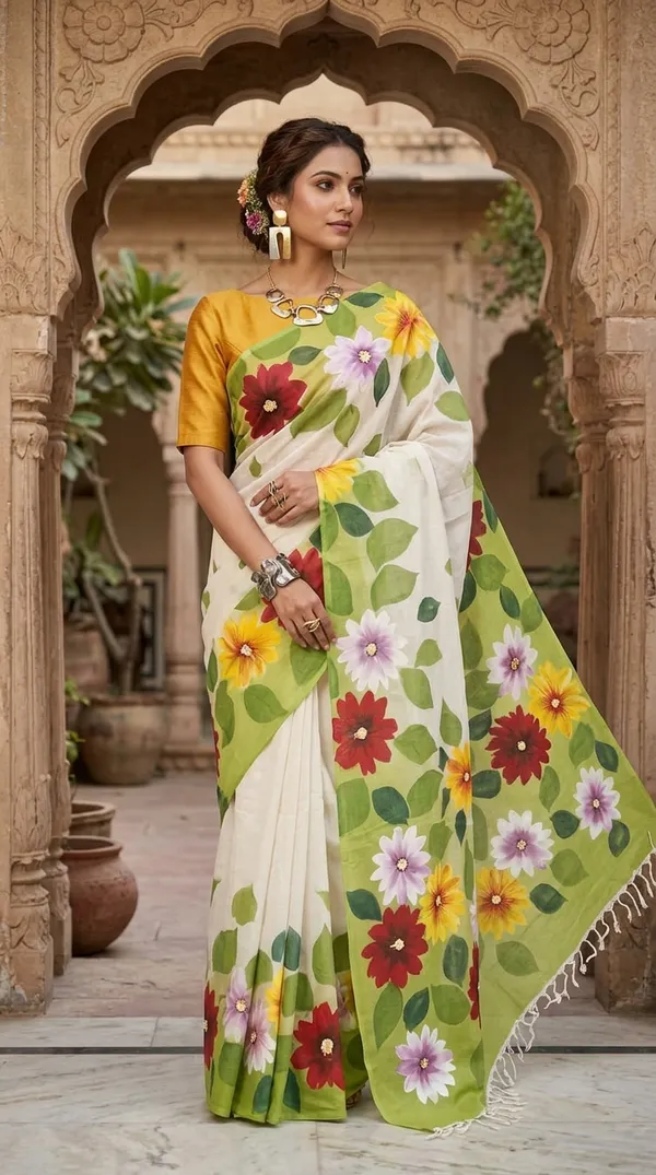 Jasmine_Vine_-_Noir_from_Phulwari_Collection_-_Cotton_Hand-Painted_Sarees_by_Adibani