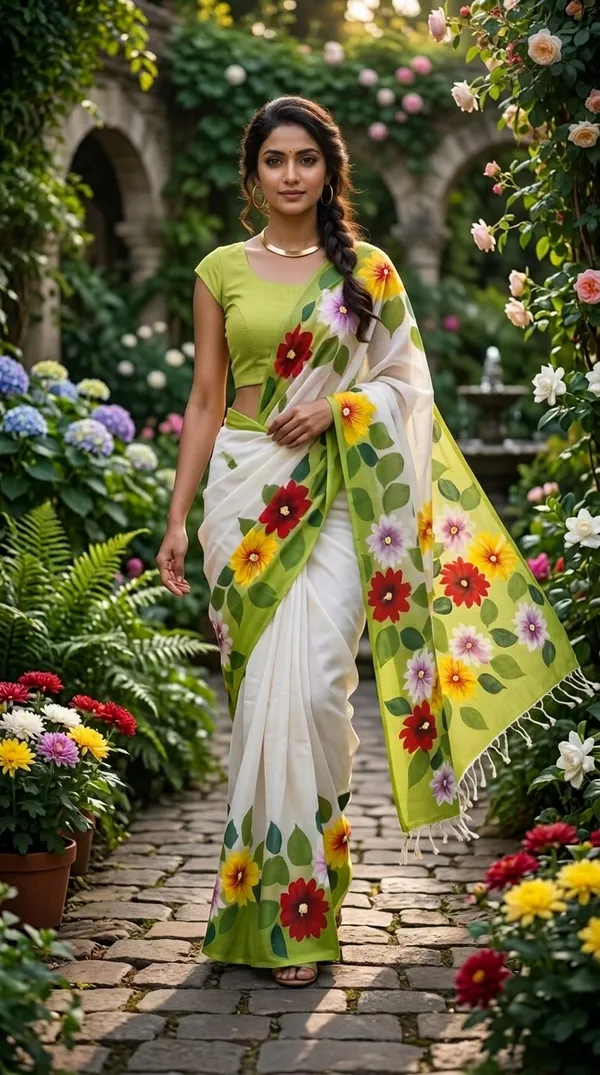 Jasmine_Vine_-_Noir_from_Phulwari_Collection_-_Cotton_Hand-Painted_Sarees_by_Adibani