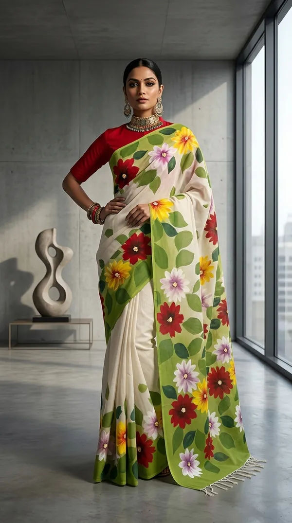 Jasmine_Vine_-_Noir_from_Phulwari_Collection_-_Cotton_Hand-Painted_Sarees_by_Adibani