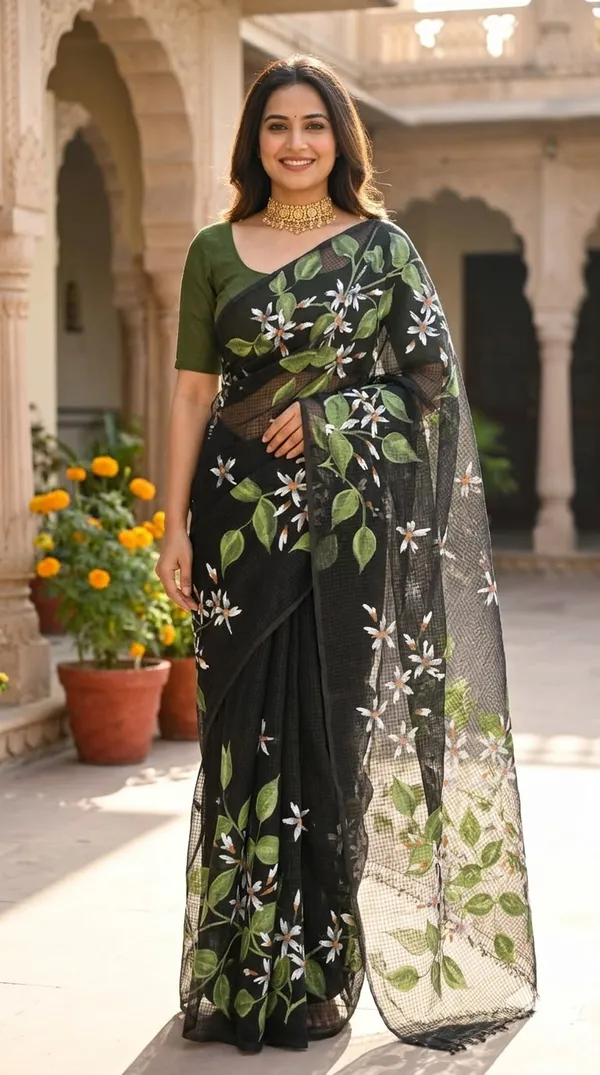 Jasmine_Vine_-_Navy_from_Phulwari_Collection_-_Cotton_Hand-Painted_Sarees_by_Adibani