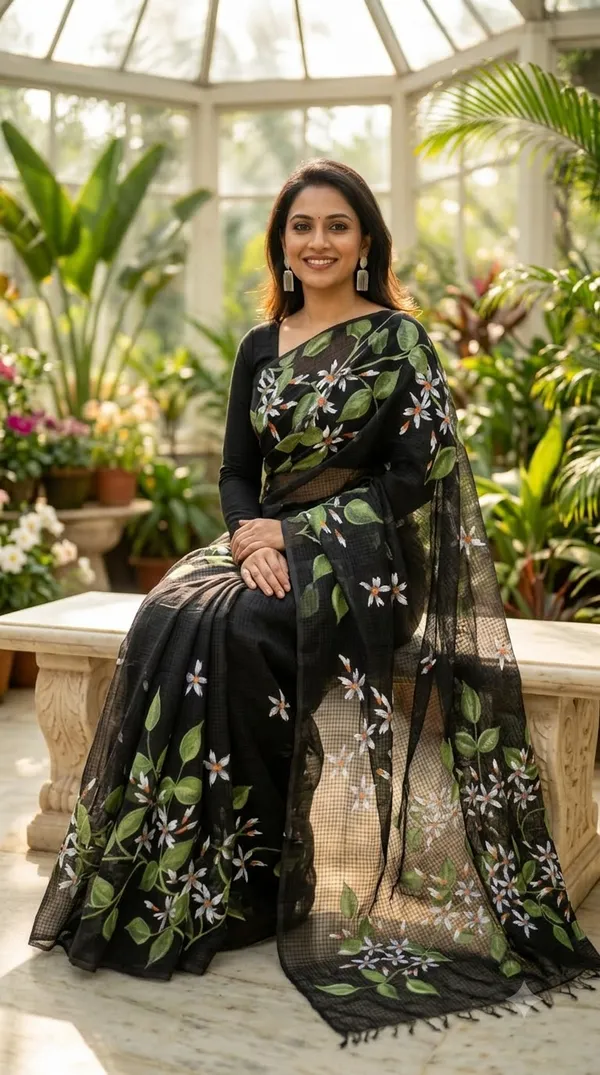 Jasmine_Vine_-_Navy_from_Phulwari_Collection_-_Cotton_Hand-Painted_Sarees_by_Adibani