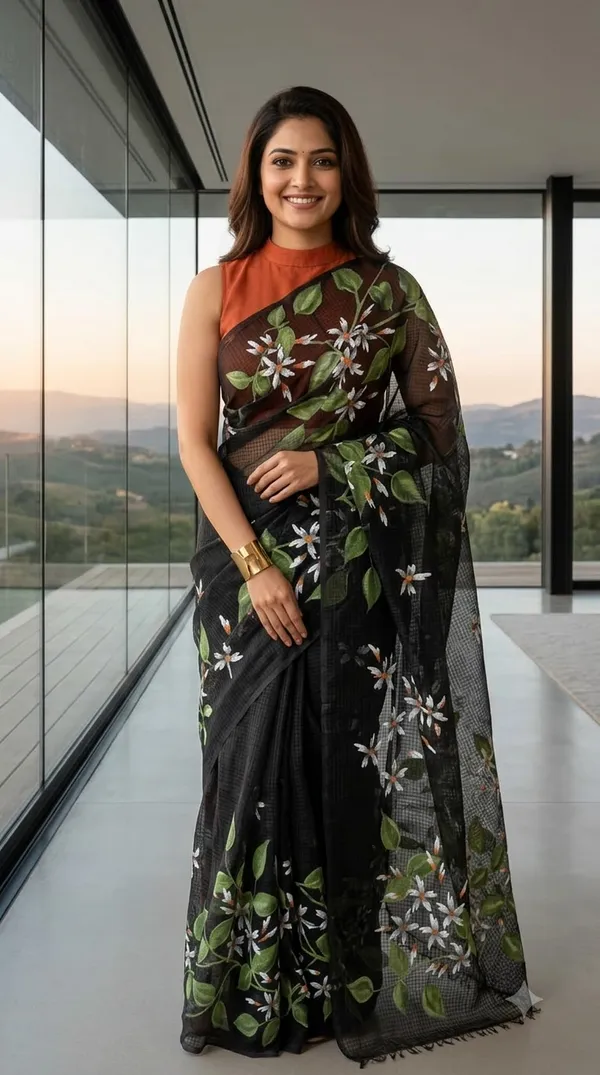 Jasmine_Vine_-_Navy_from_Phulwari_Collection_-_Cotton_Hand-Painted_Sarees_by_Adibani