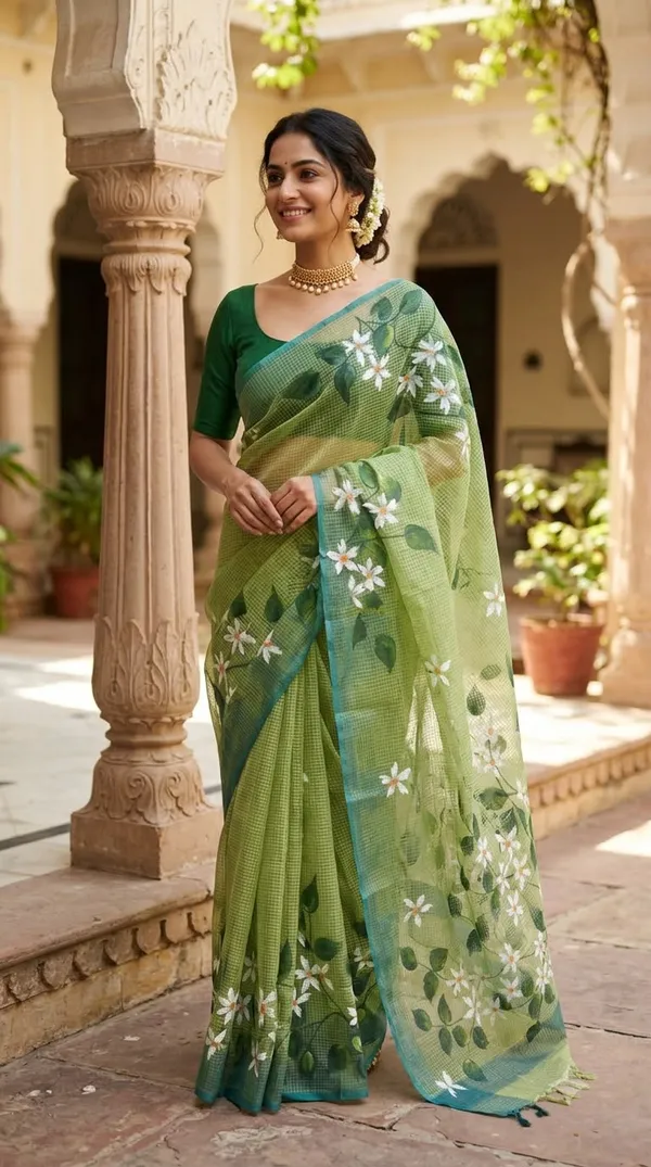 Jasmine_Vine_-_Azure_from_Phulwari_Collection_-_Cotton_Hand-Painted_Sarees_by_Adibani