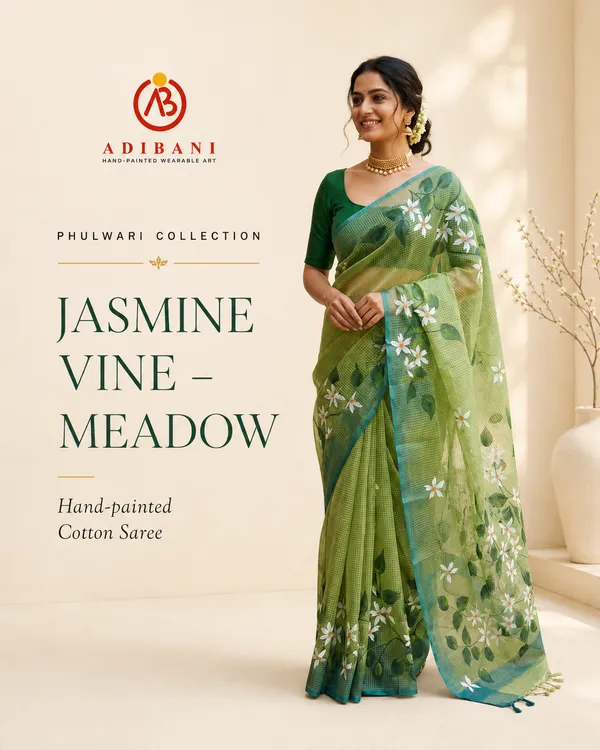 Jasmine_Vine_-_Azure_from_Phulwari_Collection_-_Cotton_Hand-Painted_Sarees_by_Adibani