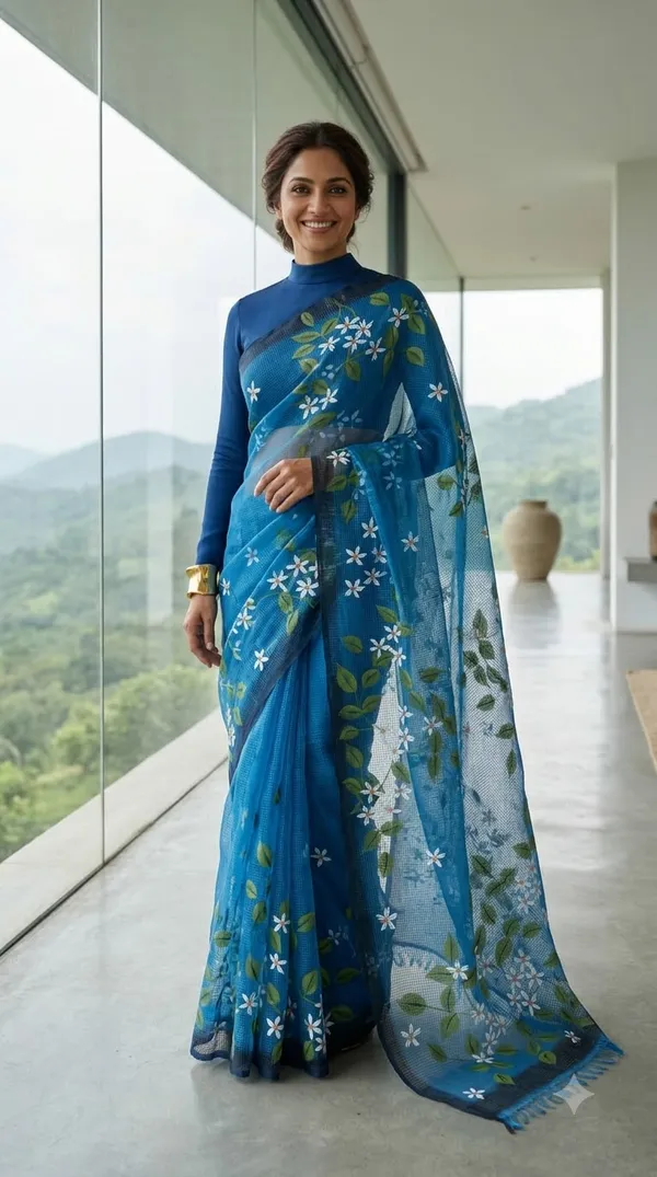 Jasmine_Vine_-_Azure_from_Phulwari_Collection_-_Cotton_Hand-Painted_Sarees_by_Adibani