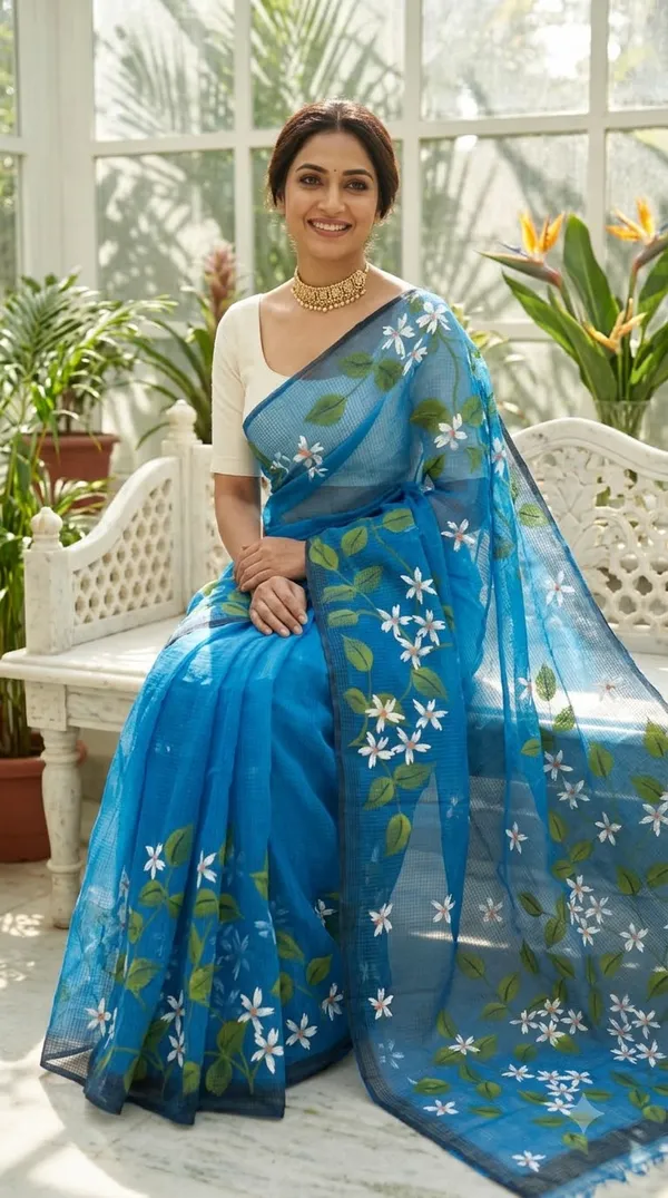 Jasmine_Vine_-_Azure_from_Phulwari_Collection_-_Cotton_Hand-Painted_Sarees_by_Adibani