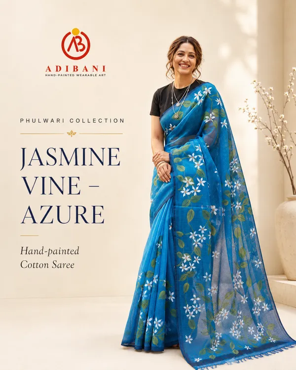 Jasmine_Vine_-_Azure_from_Phulwari_Collection_-_Cotton_Hand-Painted_Sarees_by_Adibani