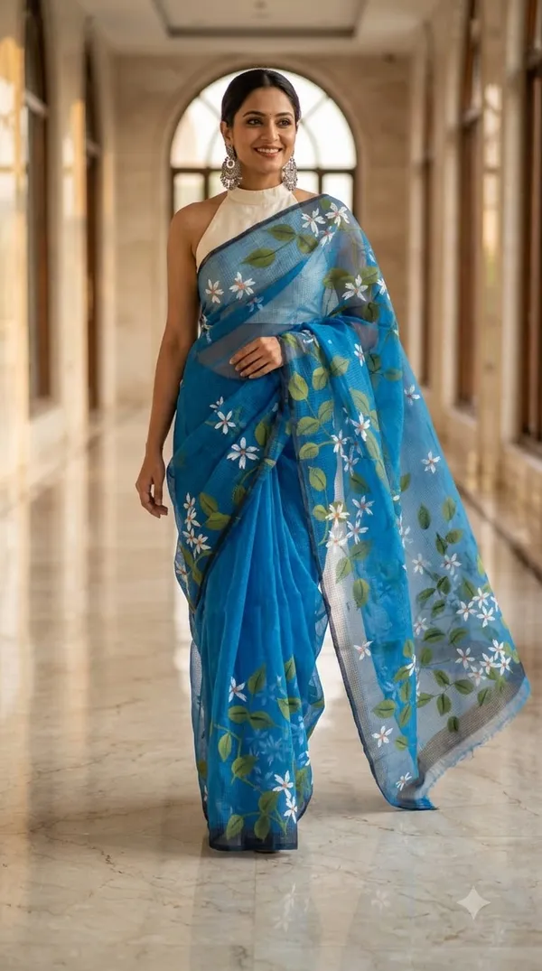 Jasmine_Vine_-_Azure_from_Phulwari_Collection_-_Cotton_Hand-Painted_Sarees_by_Adibani