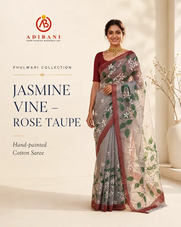 Jasmine_Vine_-_Rose_Taupe_from_Phulwari_Collection_-_Cotton_Hand-Painted_Sarees_by_Adibani