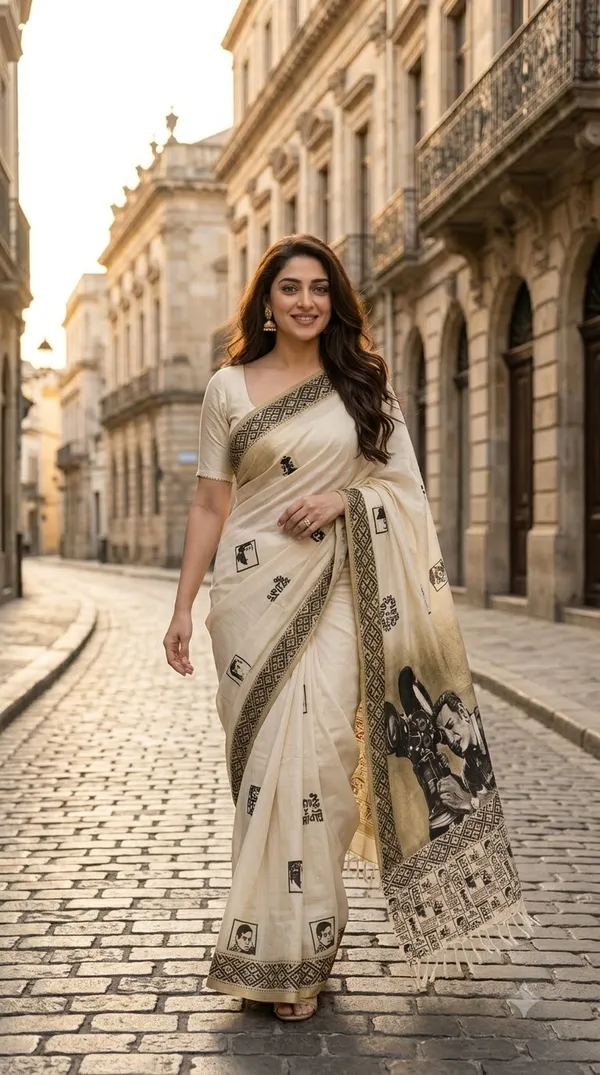 Satyajit_Ray_Canvas_from_Pallu_Canvas_Collection_Cotton_Hand-painted_wearable_art_sarees_by_Adibani.