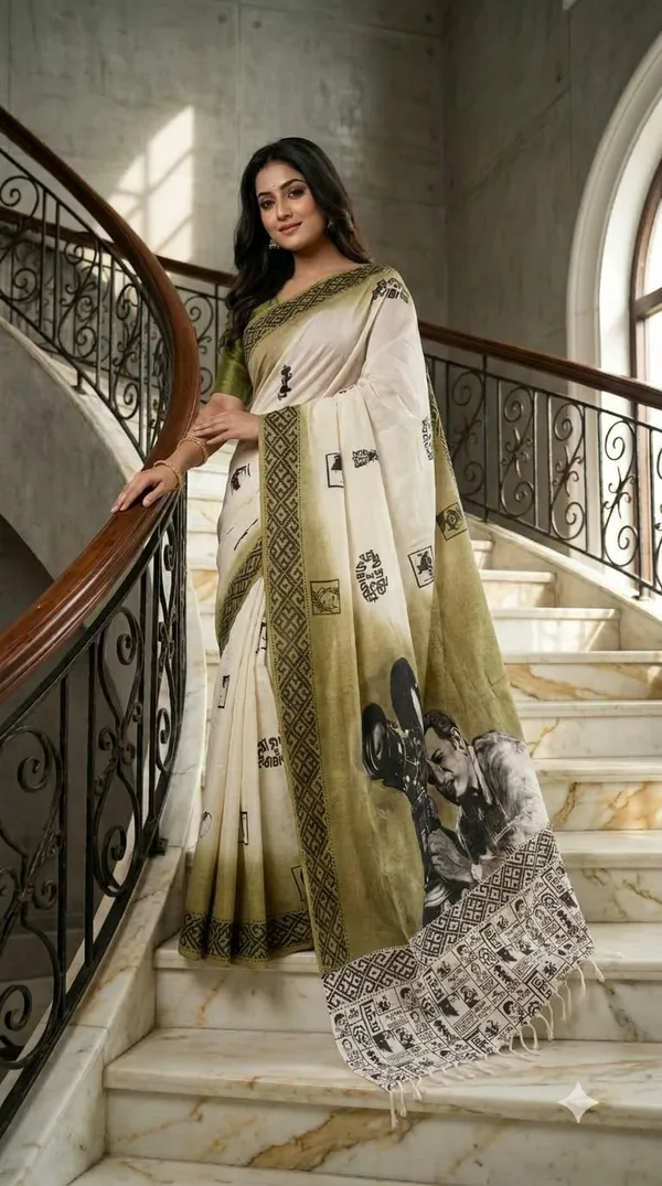 Satyajit_Ray_Canvas_from_Pallu_Canvas_Collection_Cotton_Hand-painted_wearable_art_sarees_by_Adibani.