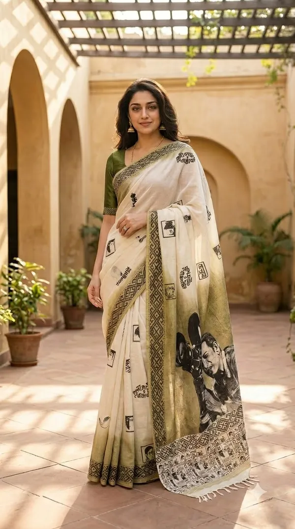 Satyajit_Ray_Canvas_from_Pallu_Canvas_Collection_Cotton_Hand-painted_wearable_art_sarees_by_Adibani.