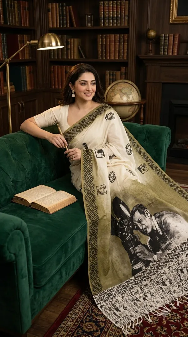 Satyajit_Ray_Canvas_from_Pallu_Canvas_Collection_Cotton_Hand-painted_wearable_art_sarees_by_Adibani.