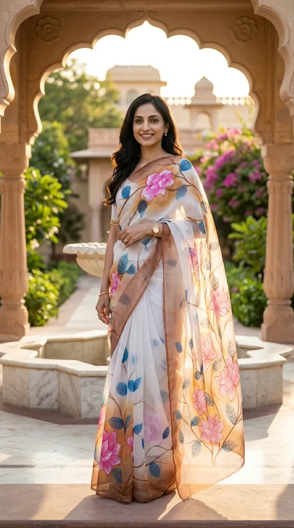 Gulmohar_Blush_Organza_From_Aranya_Collection_(Floral)_Hand-Painted_Wearable_Art_By_Adibani