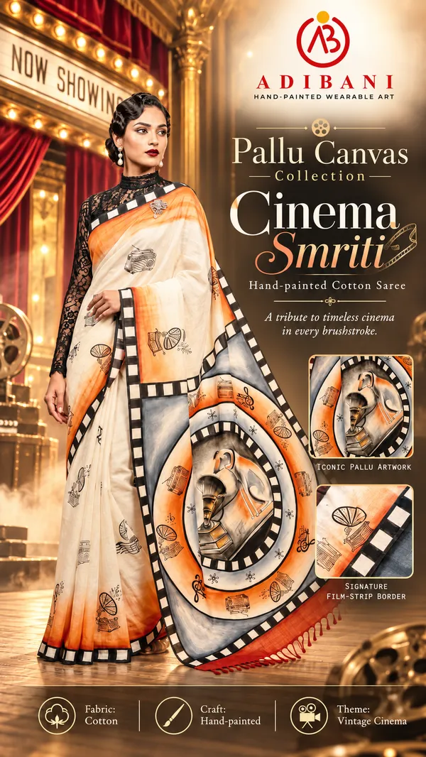 Cinema_Smriti_from_Pallu_Canvas_Collection_Cotton_Hand-painted_wearable_art_sarees_by_Adibani.