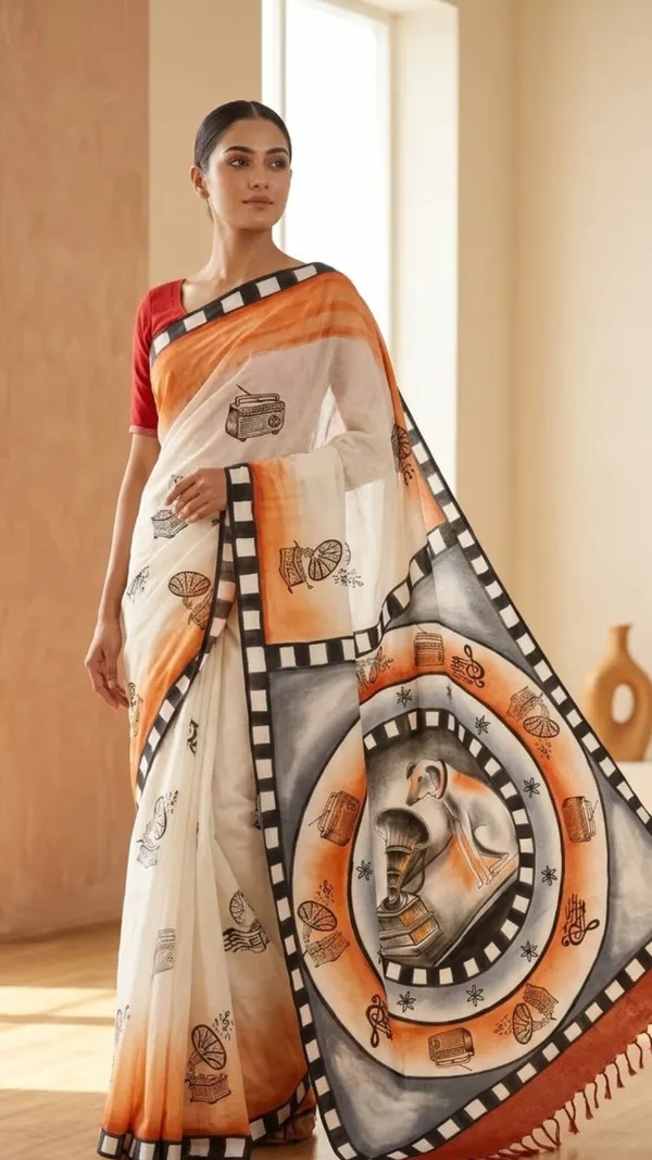 Cinema_Smriti_from_Pallu_Canvas_Collection_Cotton_Hand-painted_wearable_art_sarees_by_Adibani.