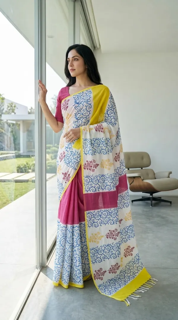 Pink_Blue_And_Yellow_Basant_Jaal_From_Rangavali_Collection_-_Block_Printed_Sarees_By_Adibani