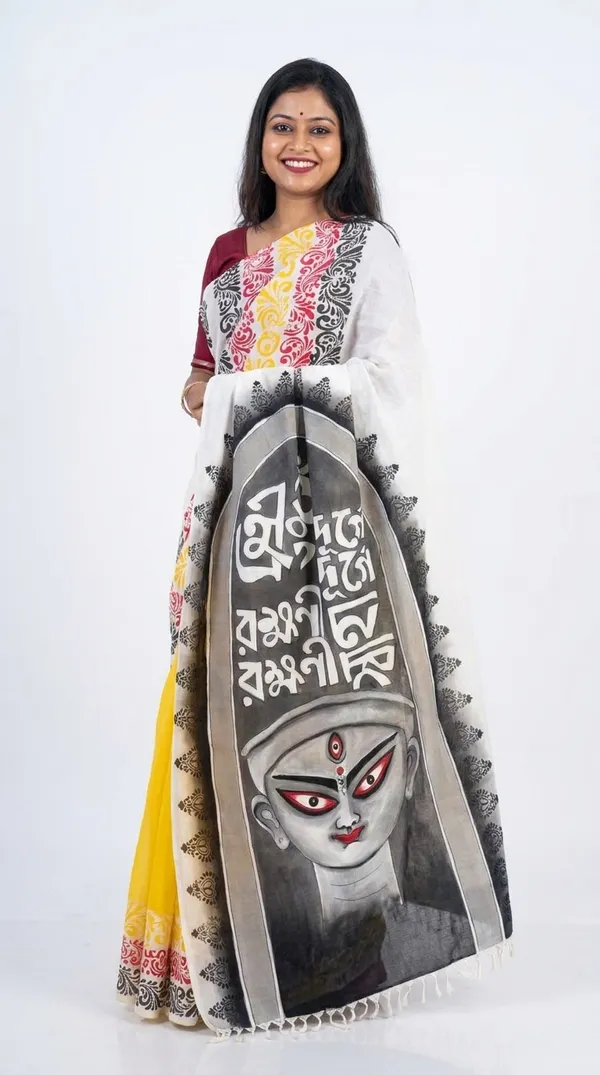 Adibani_Devi_Drishti_White_Yellow_Cotton_Hand-Painted_Saree_-_Pallu_Canvas_Collection