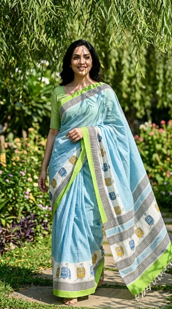 Light_Blue_Tramline_Tales_From_Rangavali_Collection_-_Block_Printed_Sarees_By_Adibani