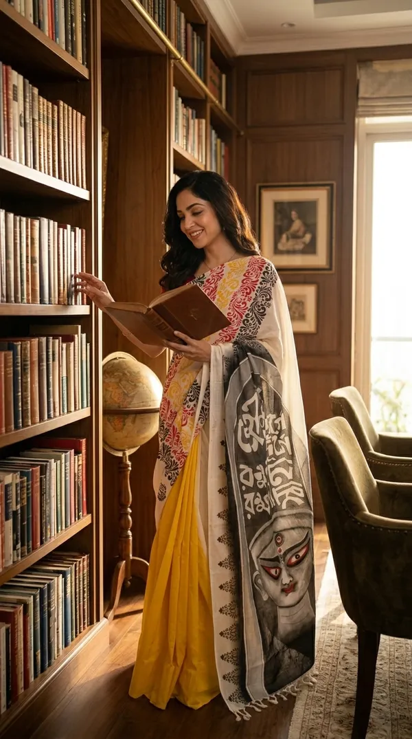 Adibani_Devi_Drishti_White_Yellow_Cotton_Hand-Painted_Saree_-_Pallu_Canvas_Collection