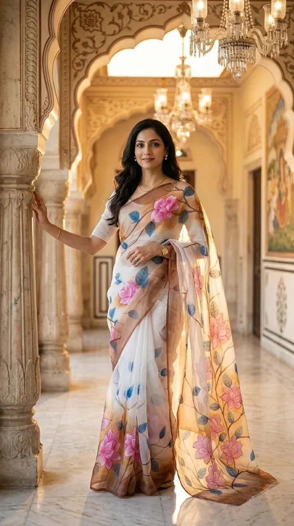 Gulmohar_Blush_Organza_From_Aranya_Collection_(Floral)_Hand-Painted_Wearable_Art_By_Adibani