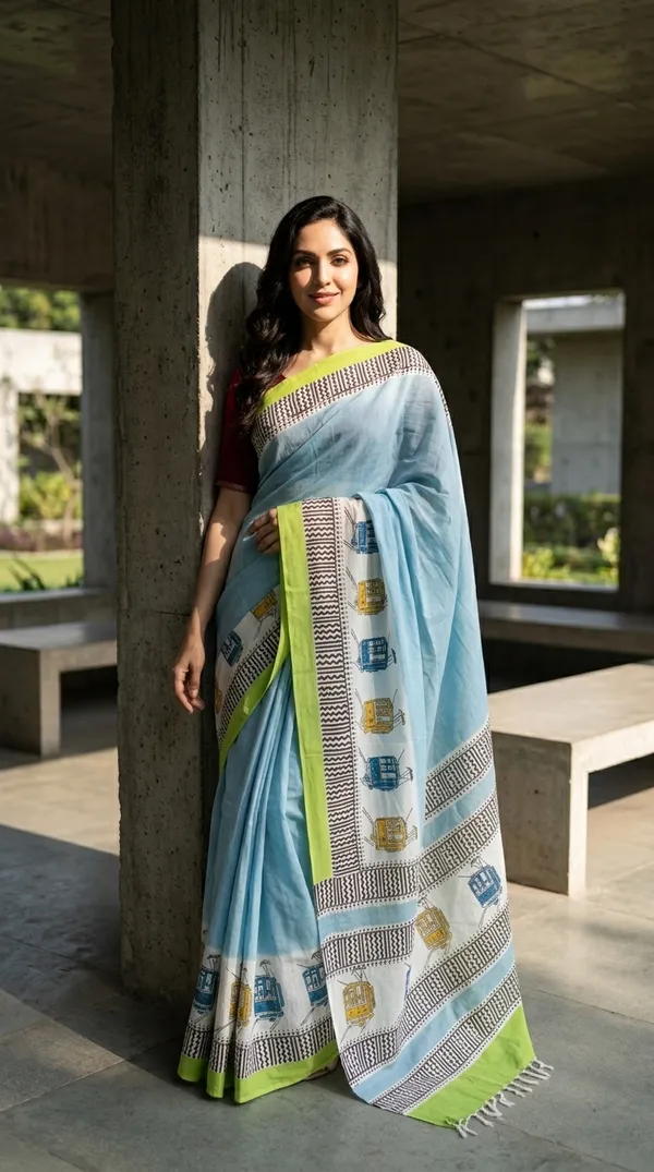 Light_Blue_Tramline_Tales_From_Rangavali_Collection_-_Block_Printed_Sarees_By_Adibani
