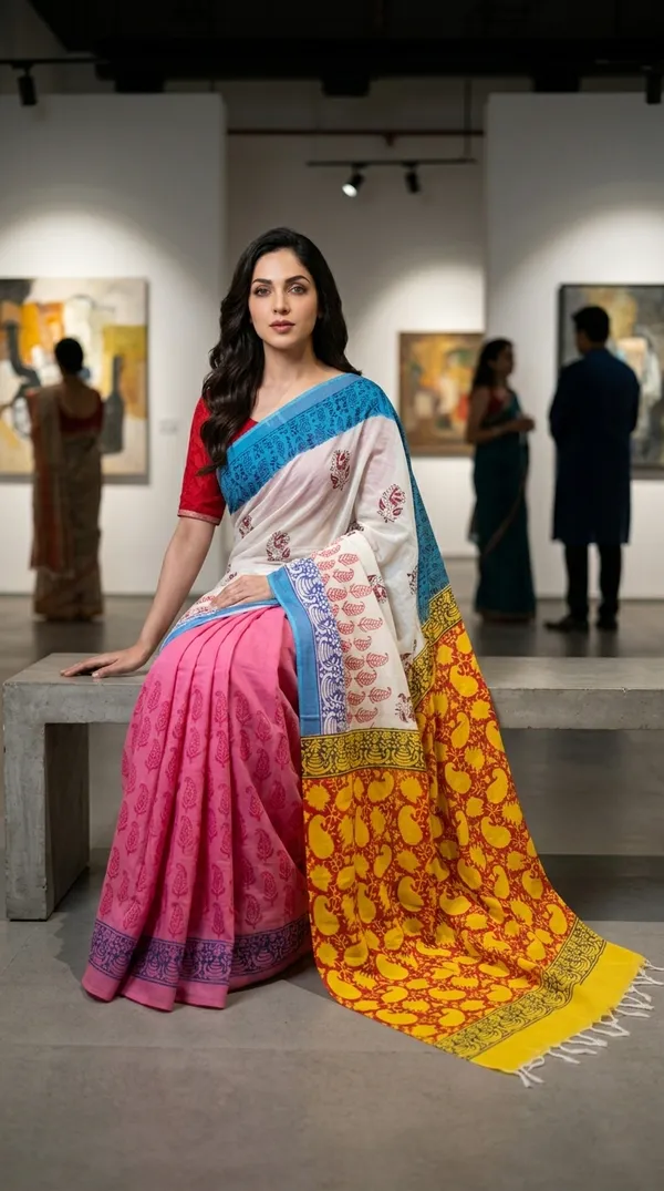 Multicolor_Navrang_Pallu_From_Rangavali_Collection-_Block_Printed_Sarees_By_Adibani