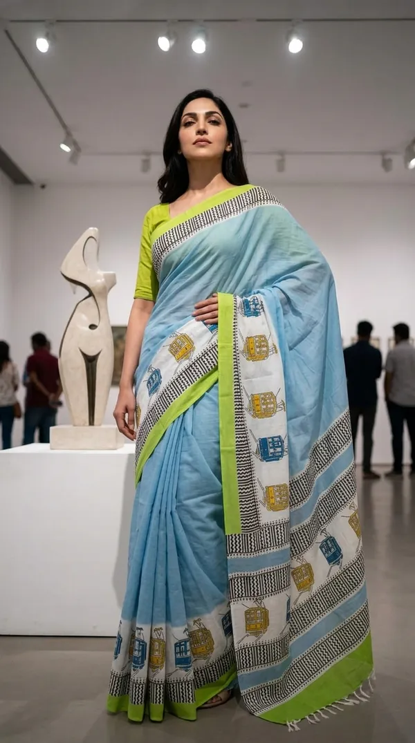 Light_Blue_Tramline_Tales_From_Rangavali_Collection_-_Block_Printed_Sarees_By_Adibani