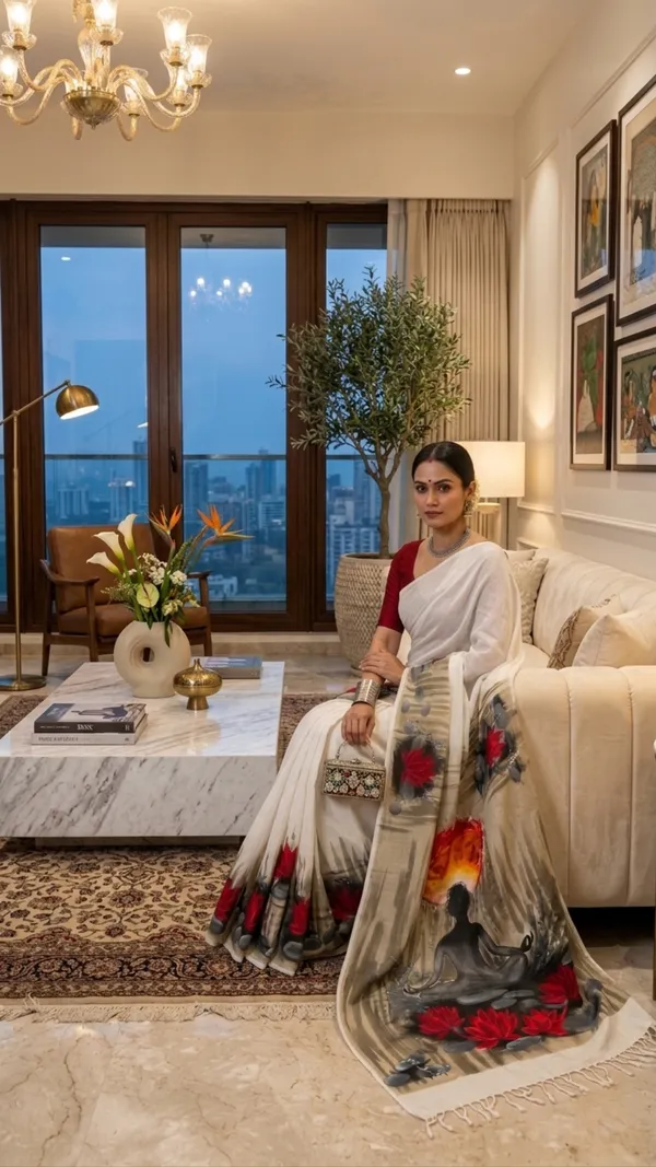 Adibani_Shiv_Dhyaan_White_Cotton_Hand-Painted_Saree_-_Pallu_Canvas_Collection