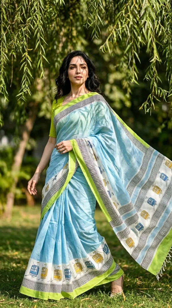Light_Blue_Tramline_Tales_From_Rangavali_Collection_-_Block_Printed_Sarees_By_Adibani