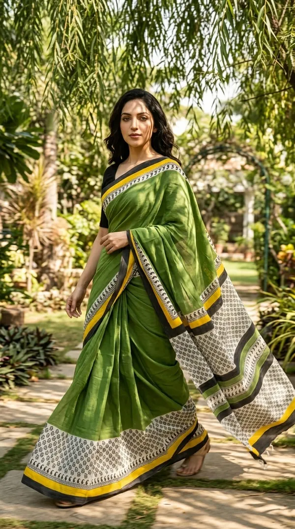 Olive_Green_Harit_Rekha_From_Rangavali_Collection_-_Block_Printed_Sarees_By_Adibani