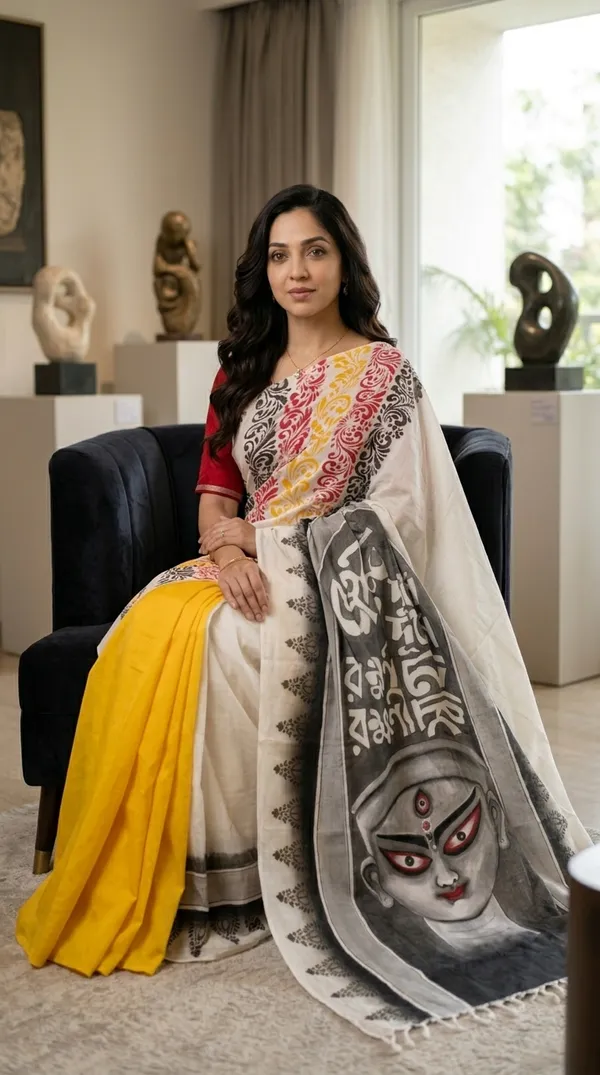 Adibani_Devi_Drishti_White_Yellow_Cotton_Hand-Painted_Saree_-_Pallu_Canvas_Collection