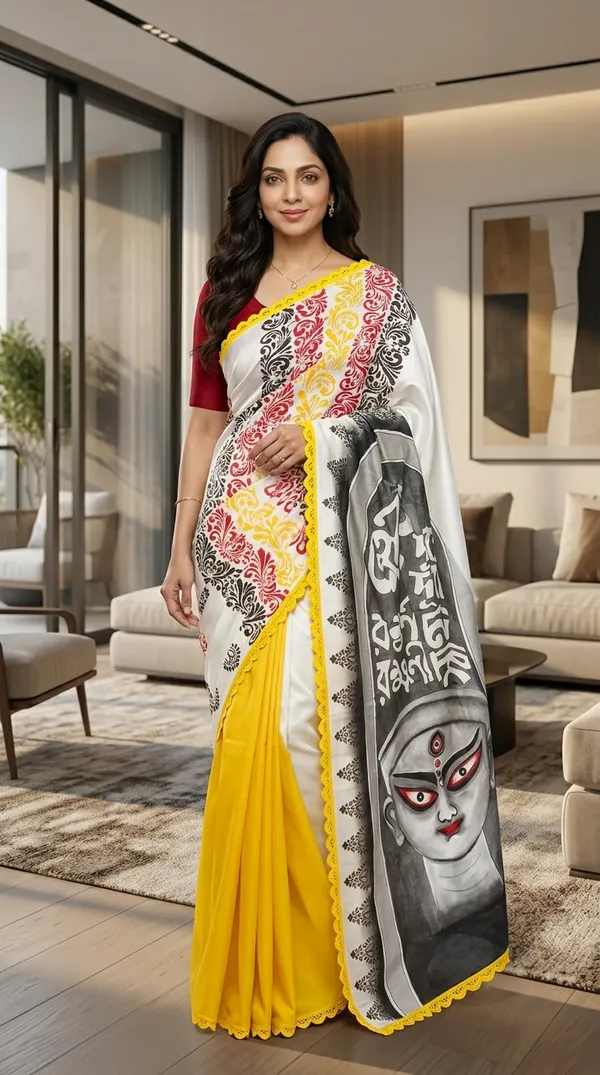 Adibani_Devi_Drishti_White_Yellow_Cotton_Hand-Painted_Saree_-_Pallu_Canvas_Collection