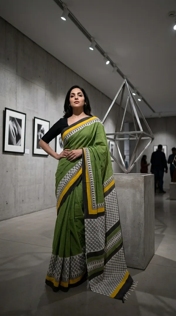 Olive_Green_Harit_Rekha_From_Rangavali_Collection_-_Block_Printed_Sarees_By_Adibani
