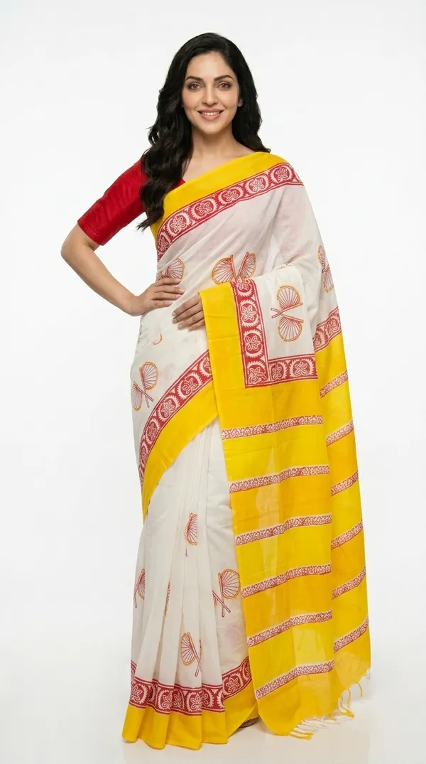 Cream_And_Yellow_Titli_Rekha_From_Rangavali_Collection_-_Block_Printed_Sarees_By_Adibani