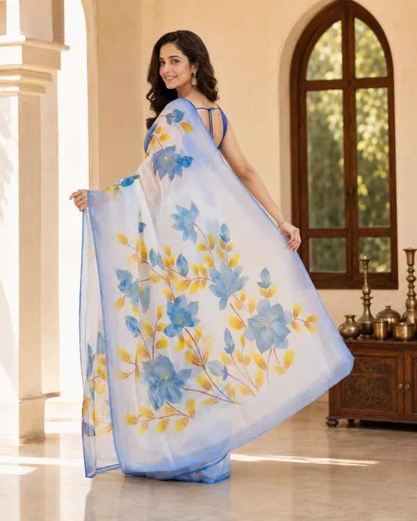Azure_Bloom_Organza_From_Aranya_Collection_(Floral)_Hand-Painted_Wearable_Art_By_Adibani