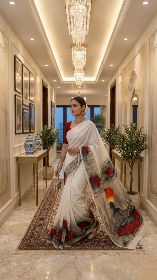 Adibani_Shiv_Dhyaan_White_Cotton_Hand-Painted_Saree_-_Pallu_Canvas_Collection