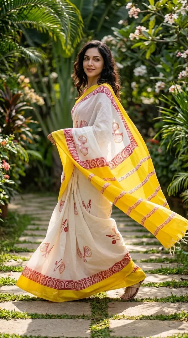 Cream_And_Yellow_Titli_Rekha_From_Rangavali_Collection_-_Block_Printed_Sarees_By_Adibani