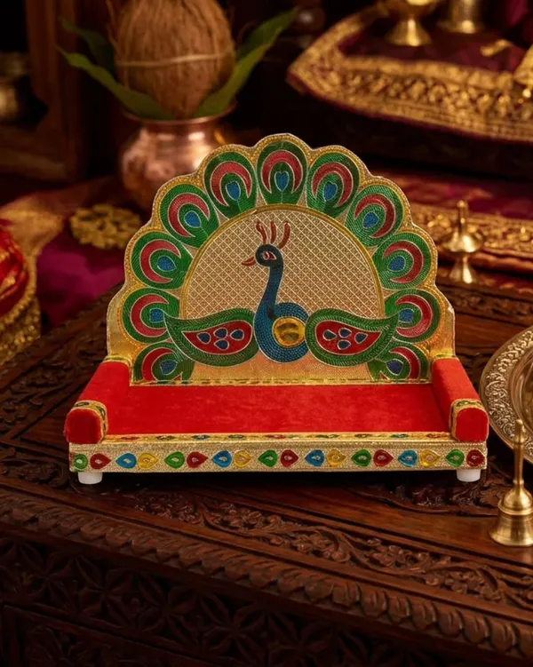 Velvet_Peacock_Motif_Pooja_Chowki