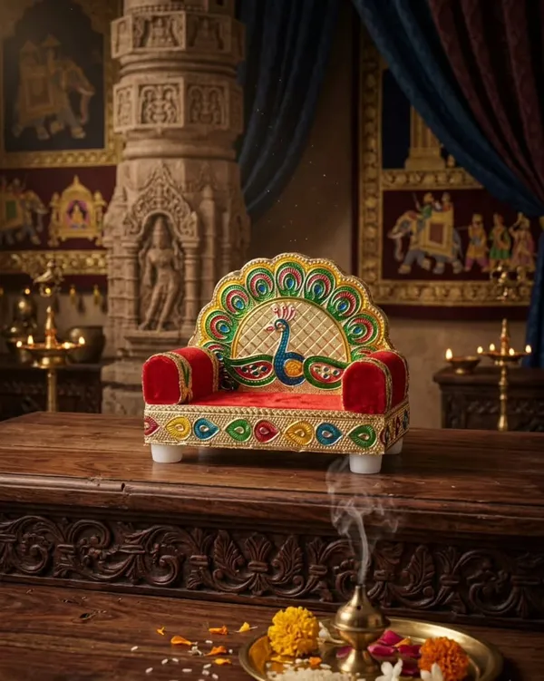 Velvet_Peacock_Motif_Pooja_Chowki