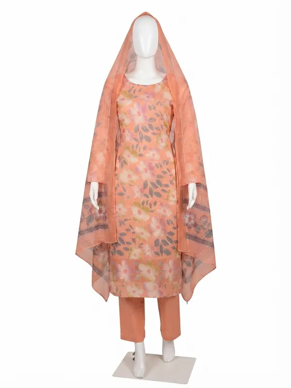 Peach_Cotton_Straight_Floral_Print_Unstitched_Suit_Set_For_Women